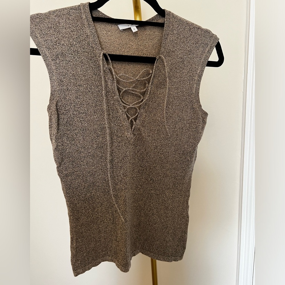 Iro knitted sleeves less top. Multi beige. Small